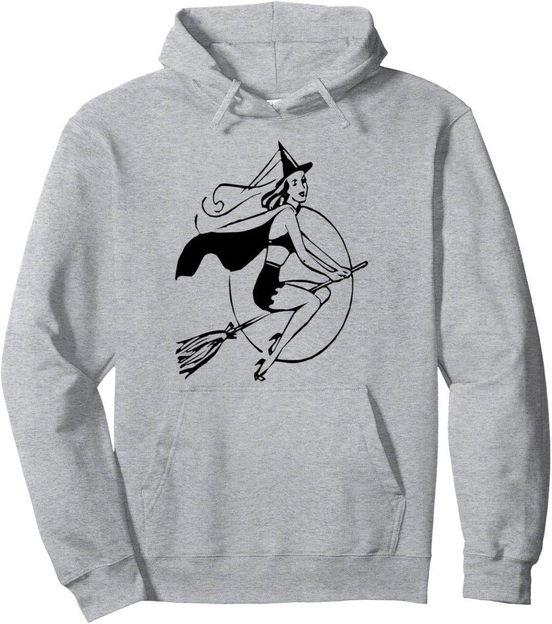 Pin Up Girl Hexe Flying Halloween Süsses oder Saures Pullover Hoodie