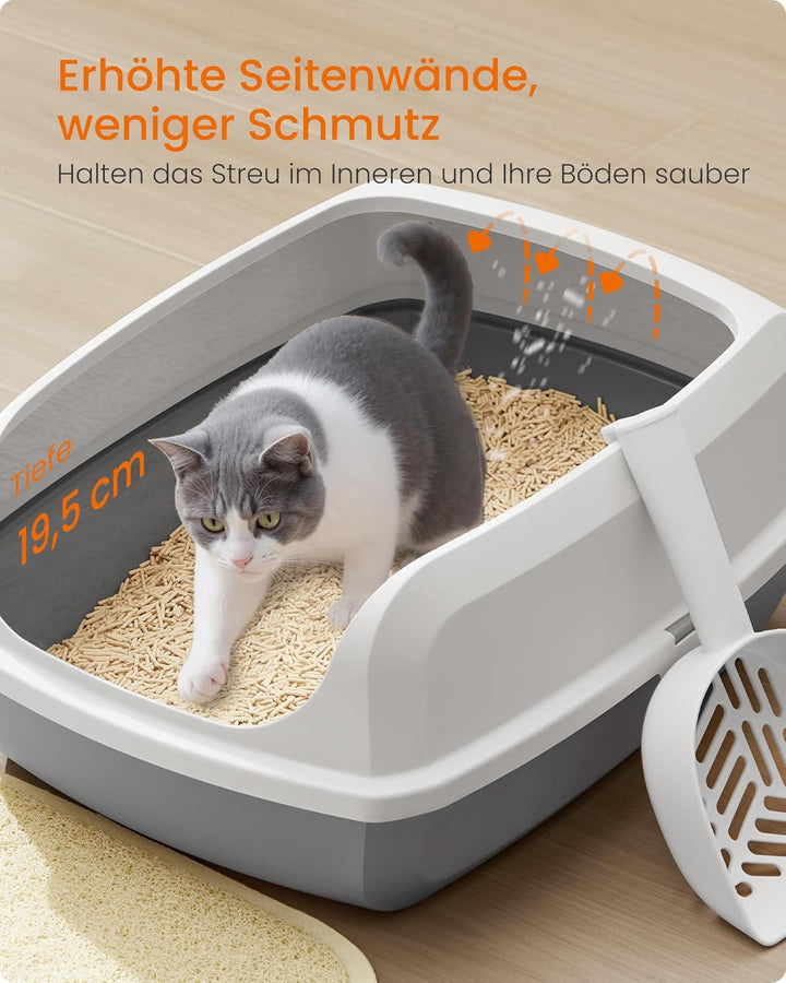 Feandrea Katzenklo mit hohen Seitenwänden, XL, offene Katzentoilette, mit Schaufel, für Kätzchen und
