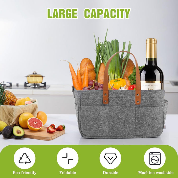 30L Filztasche Einkaufstasche mit Fächern, Filztasche Einkaufskorb Shopper für Outdoor Trips, Pickni