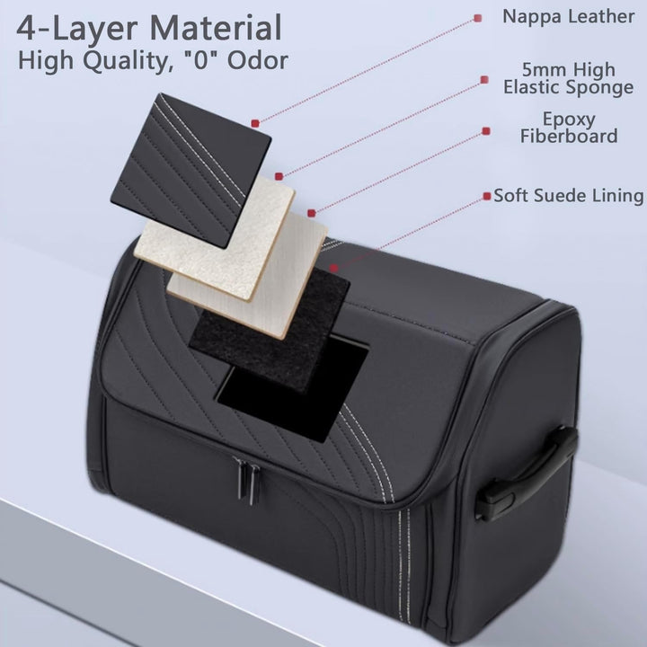 TOPABYTE Kofferraum-Organizer mit Deckel und stabilem Griff, faltbar, langlebig, Premium-Leder, Aufb