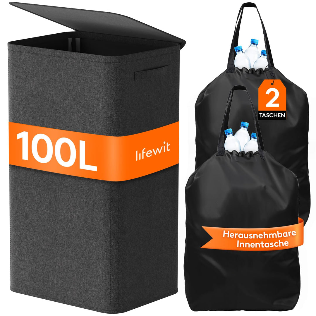 Lifewit 100L Pfandflaschen Sammelbehälter mit Deckel, Gross Pfandflaschen Aufbewahrung, Behälter Lee