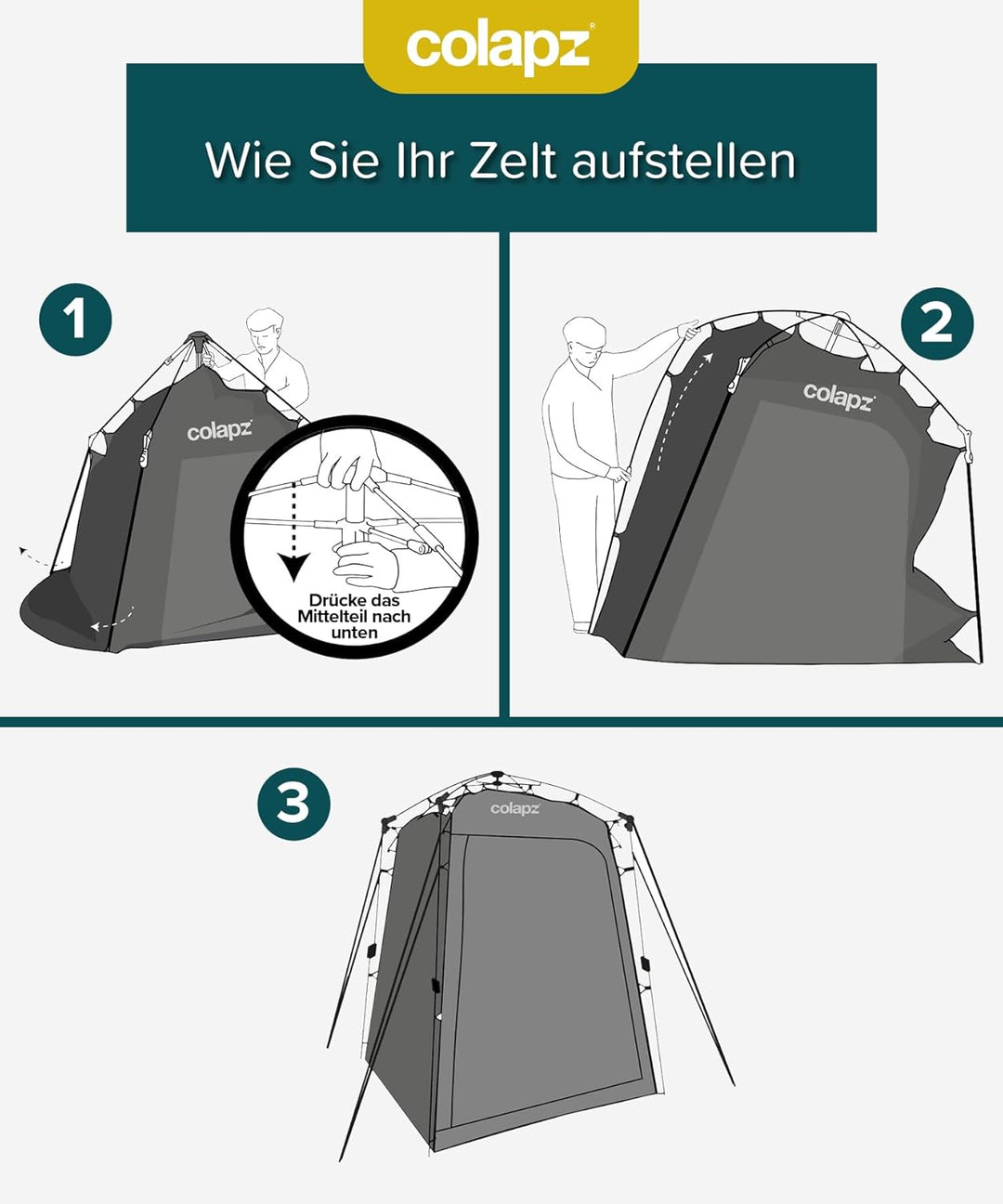Camping Duschzelt & Toilettenzelt Pop-Up 2,1 m – Tragbare Umkleidekabine Outdoor wasserdicht – Sicht