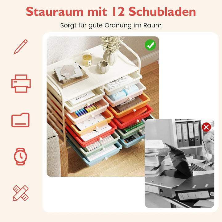 COSTWAY Rollwagen mit 12 stapelbaren Schubladen, Schubladenwagen Rollcontainer mit Metallgestell & A