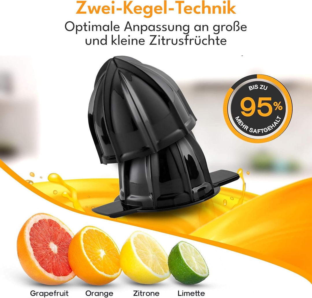 LEBENLANG Zitruspresse elektrisch - 2 Kegel & BPA-Frei I Hohe Saftausbeute I 700ml Orangenpresse ele