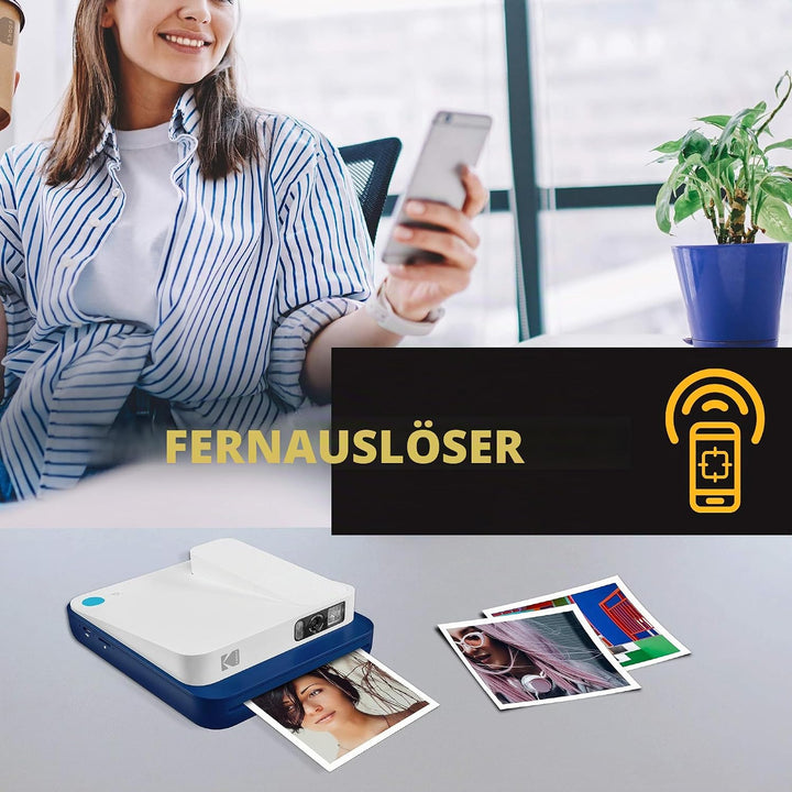 KODAK Smile Classic Sofortbilddigitalkamera + Bluetooth (Blau), 16MP, 35 Drucke/Aufladung – Starter-