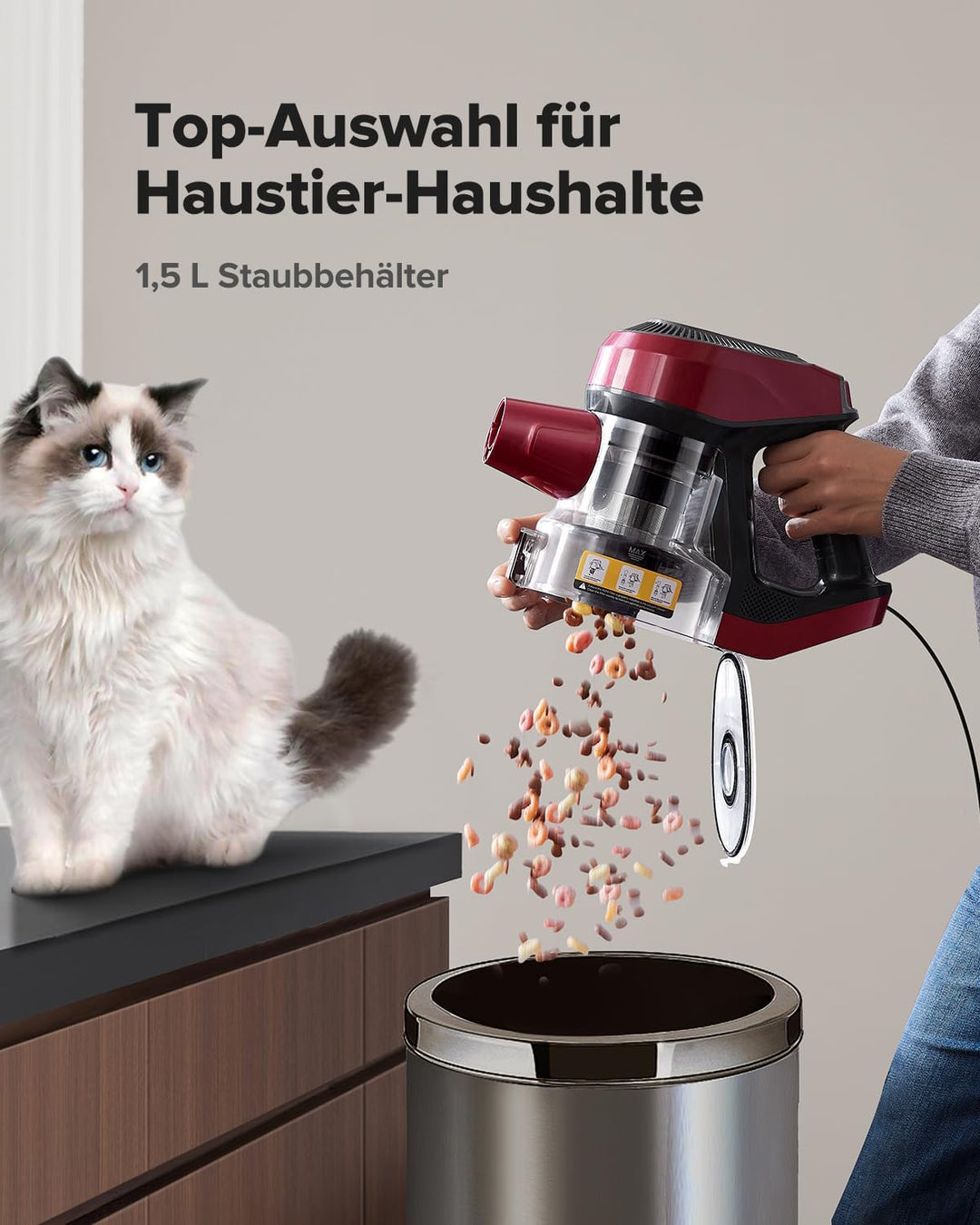 Vexilar C8 6-in-1 Staubsauger, 60KPa Staubsauger mit Kabel, 600W Vacuum Cleaner, 7M Handstaubsauger,