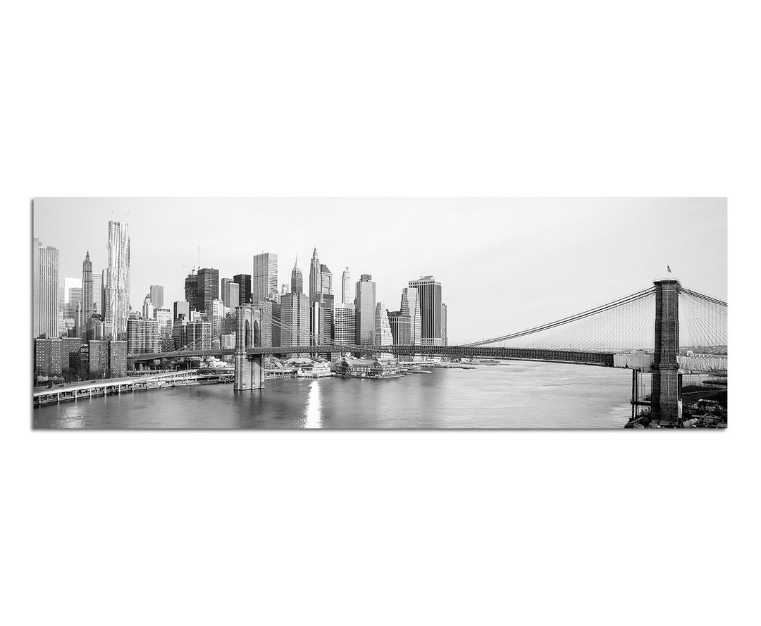 Paul Sinus Art Panoramabild auf Leinwand und Keilrahmen 150x50cm Manhattan Skyline Brooklyn Bridge