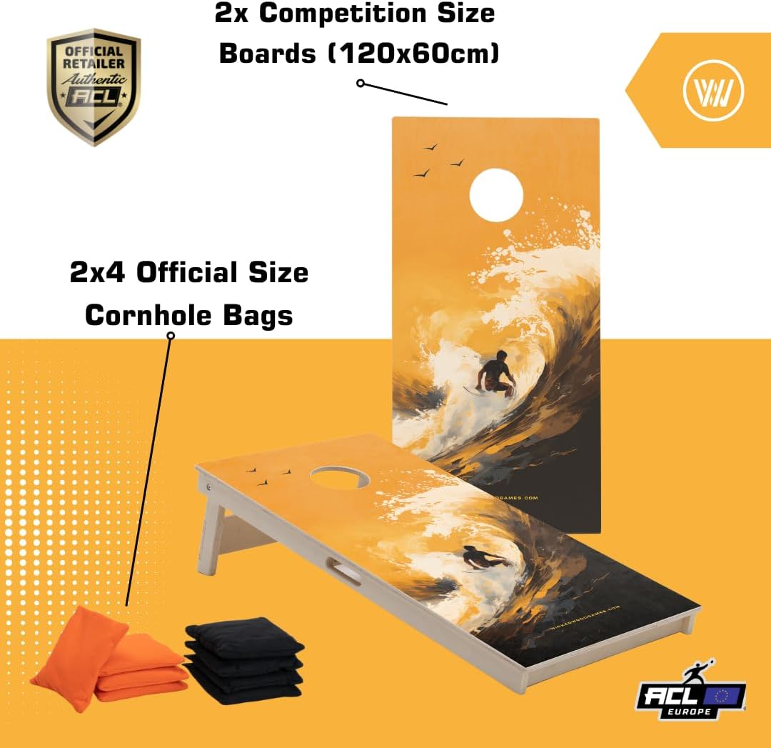 Cornhole Set – 120 x 60 cm - Sackloch Spiel – Wicked Wood – offiziell ACL-lizensiertes Set of Boards