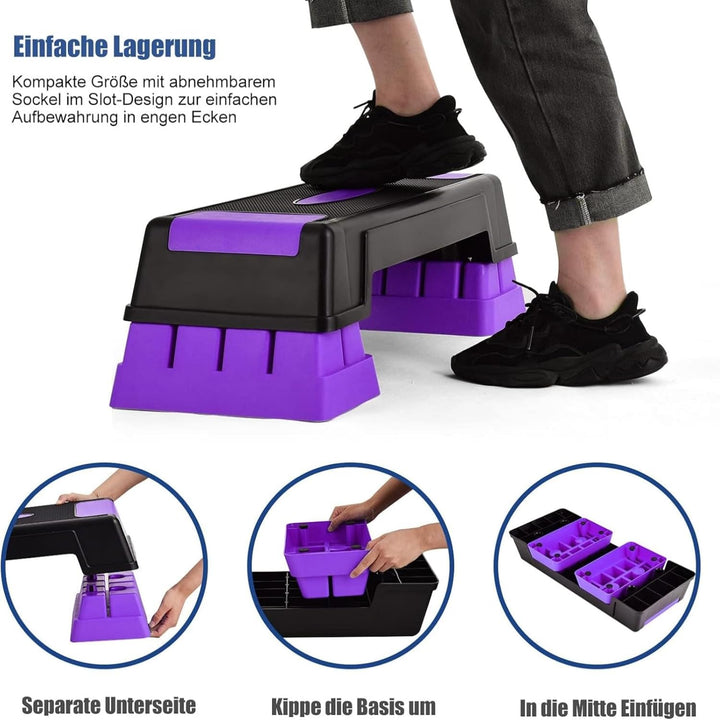 GYMAX Aerobic Stepper höhenverstellbar, Steppbrett mit 3 Stufen 12/17/22cm, Step Bench mit rutschfes
