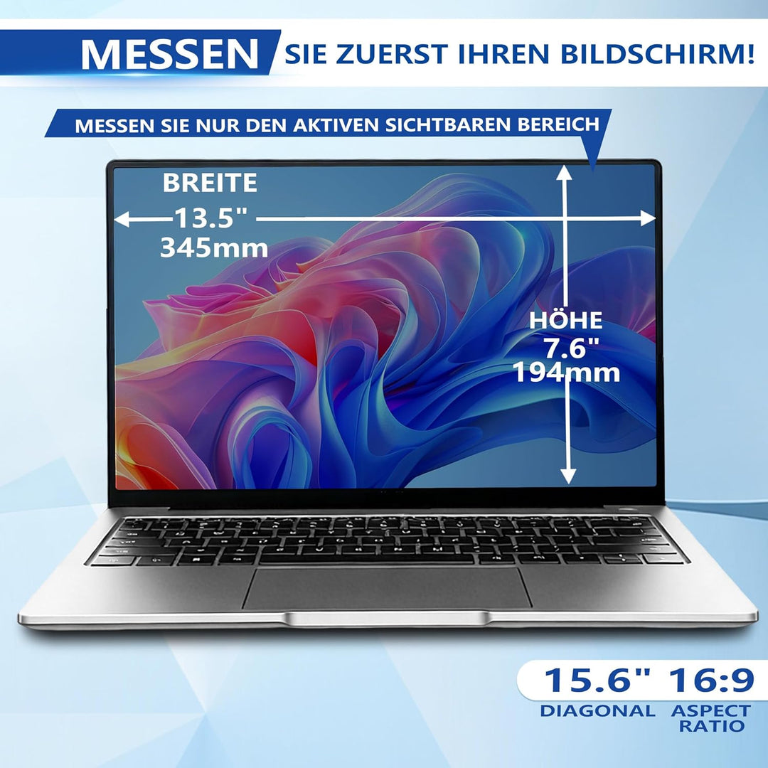 Magnetischer Laptop Blickschutzfolie 15,6 Zoll 16:9, Abnehmbarer Laptop Sichtschutzfilter und Blendf