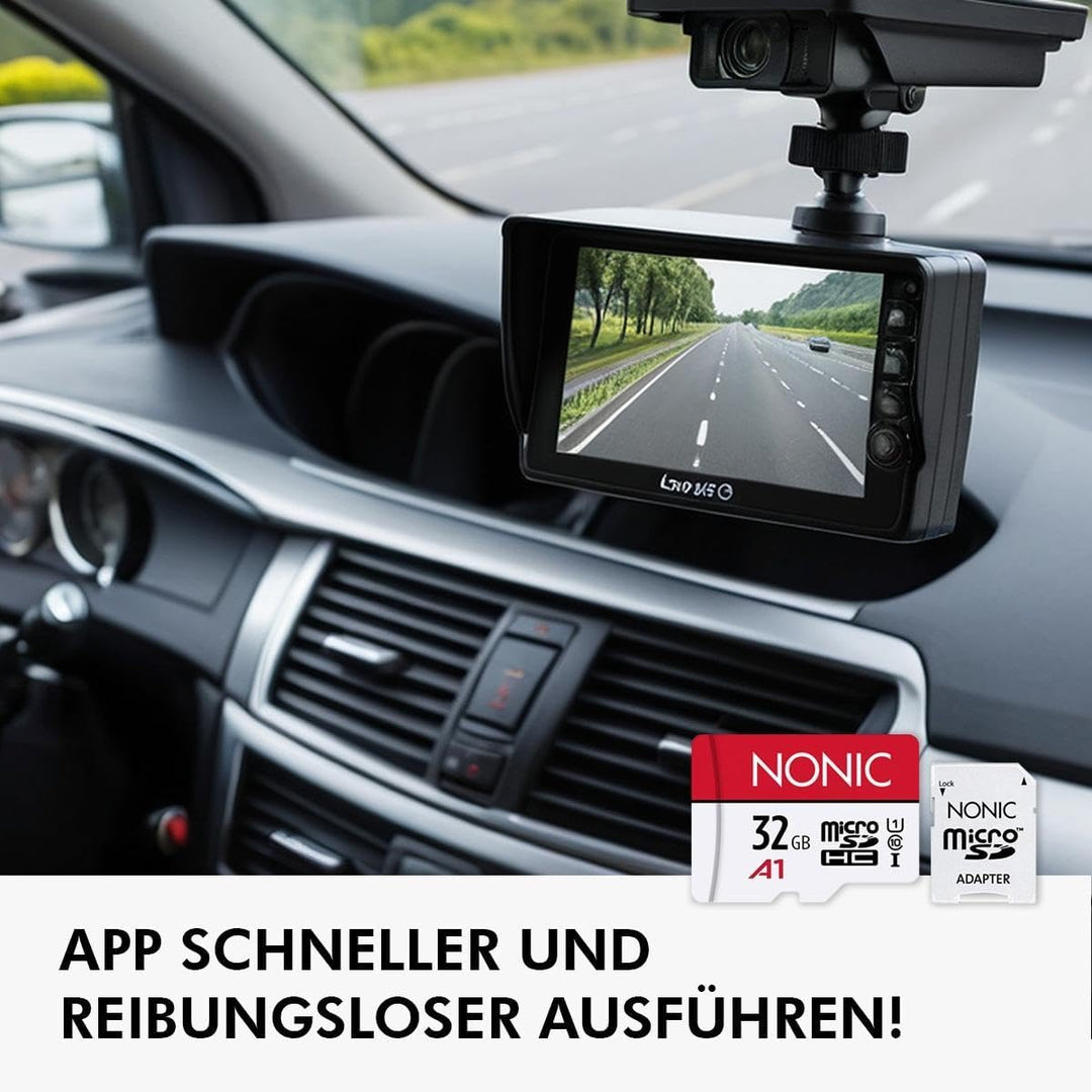 Nonic 32GB MicroSD Speicherkarte mit SD Adapter A1 U1 Klasse 10 für Kamera, Videoüberwachung, Video