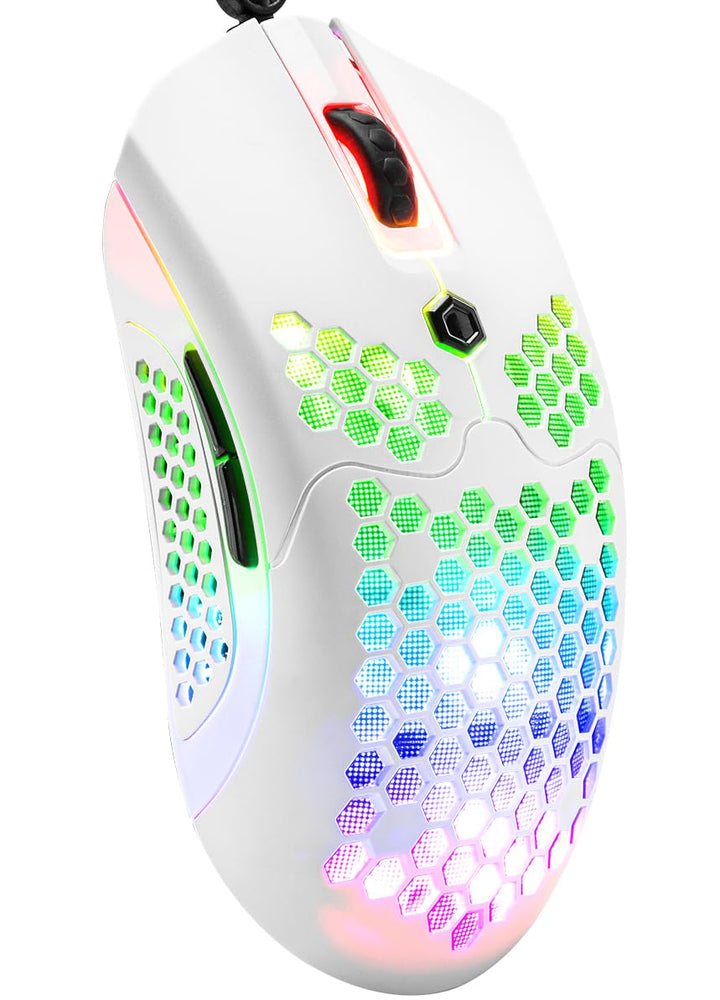 MAMBASNAKE Kabelgebundene leichte Gaming-Maus 65G, 26 RGB-beleuchtete USB-Gaming-Mäuse und 7 program