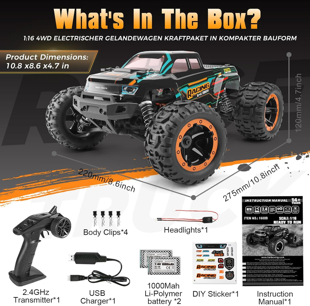 HAIBOXING Ferngesteuertes Auto 4WD RC Auto 1:16 36km/hHochgeschwindigkeits RC Monster Truck 2,4 GHz