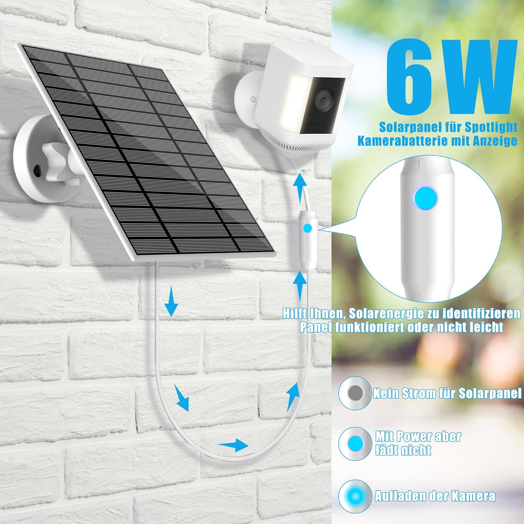 6W Solarpanel kompatibel mit Ring Spotlight Cam Plus/Pro und Stick Up Cam-Akku, Solarladegerät für R