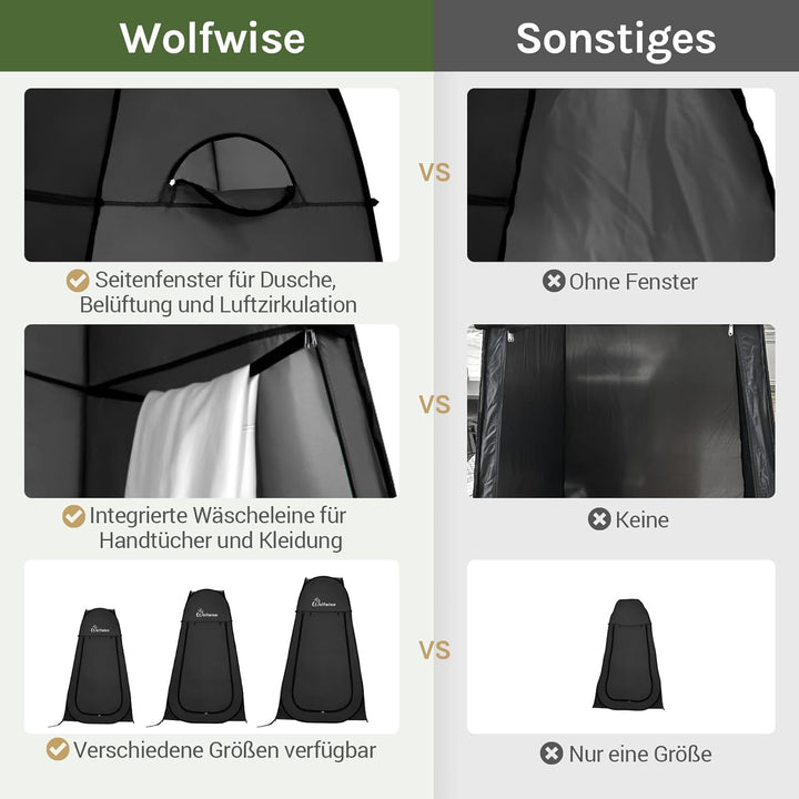 WolfWise Pop-Up Duschzelt Camping & Umkleidezelt – Kompakt & Leicht 2kg mit Tasche, Schneller Aufbau