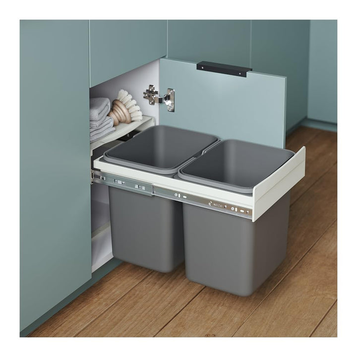 REJS Einbau-Mülleimer für 40 cm Schrank 2-fach Abfallsystem mit Deckel Soft-Close & Vollauszug 2 x 1