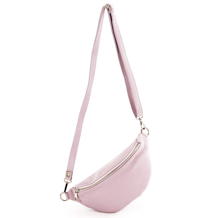 modamoda de - T211 - ital. Hüfttasche Bauchtasche Brusttasche Medium aus weichem Leder, Farbe:Fliede