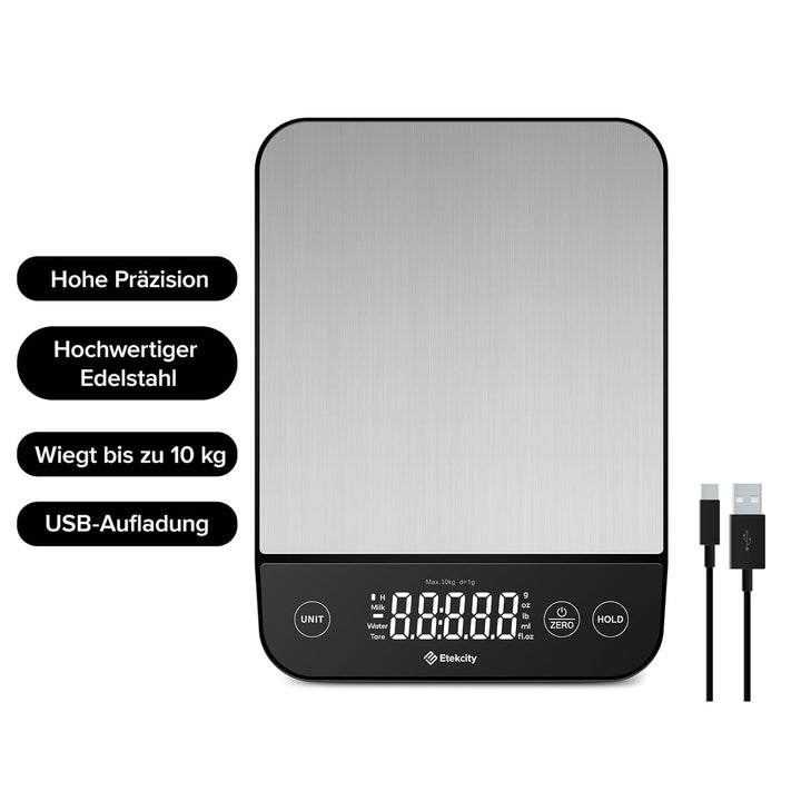 Etekcity Küchenwaage, Küchenwaage Digital 1g genau, 10kg Kitchen Scale mit LED-Display, Tare-Funktio