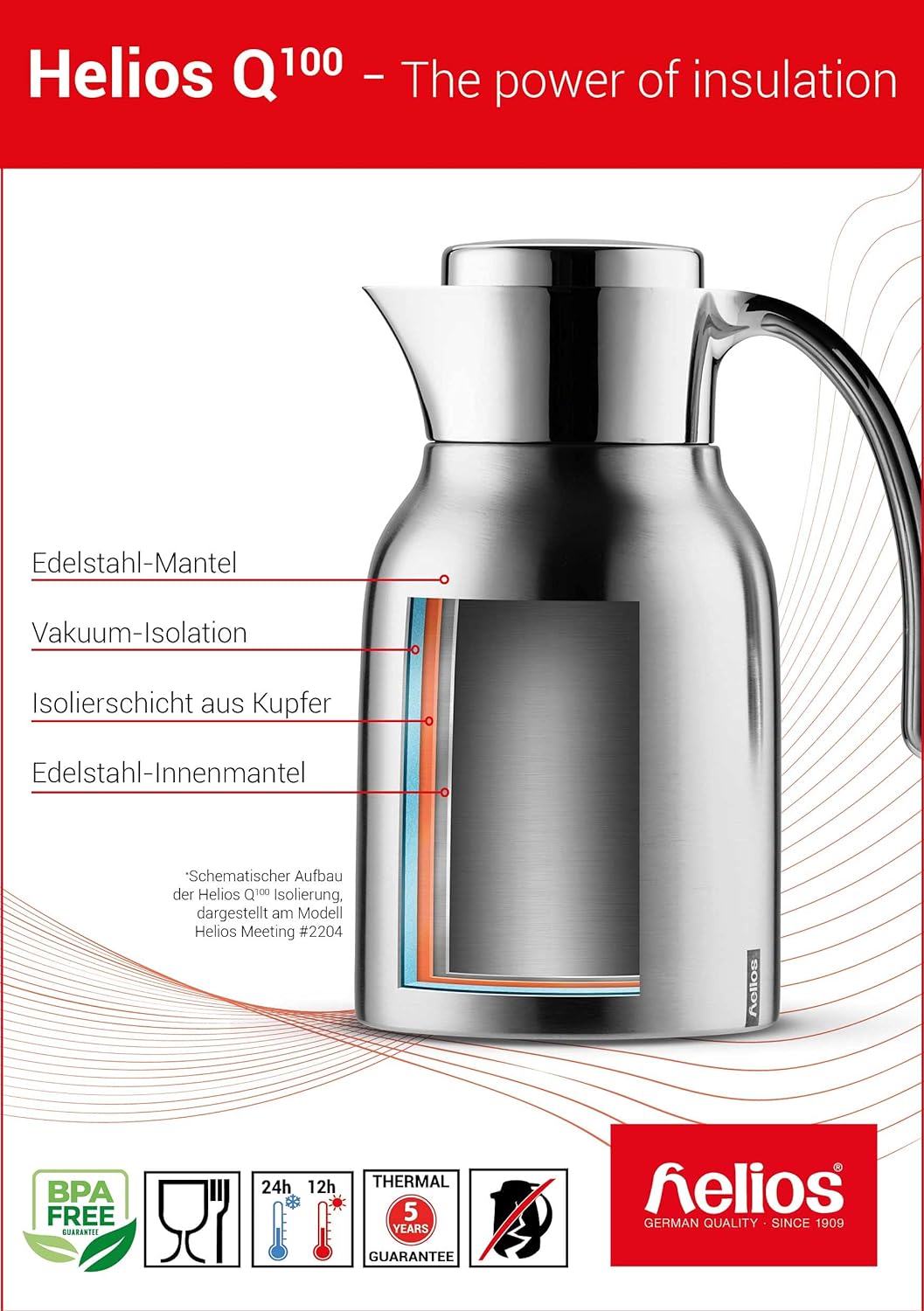 Helios Supreme Edelstahl-Isolierkanne, matt, 1,5 Liter