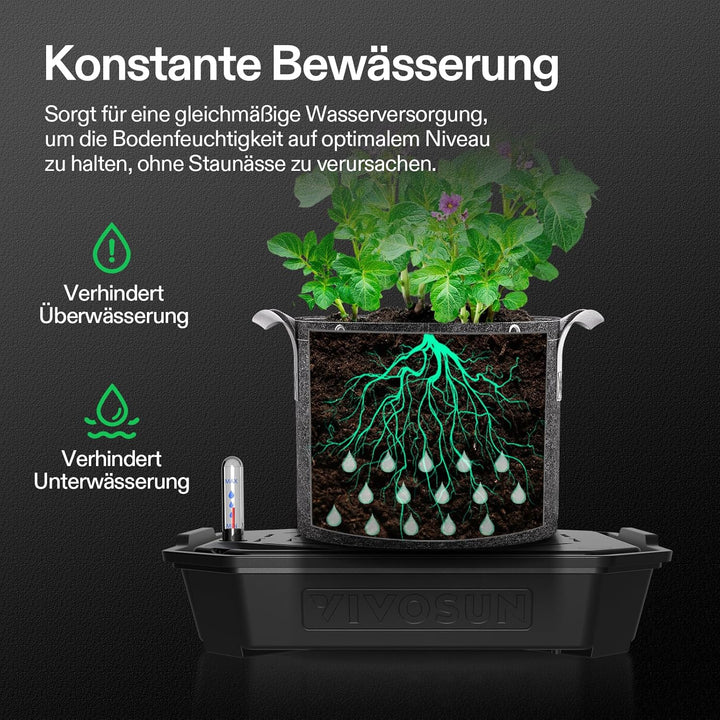VIVOSUN FlexFeed 4er-Pack selbstbewässernder Stofftopf mit Wasserzähler & Wartungsfenster, Auto-Bewä