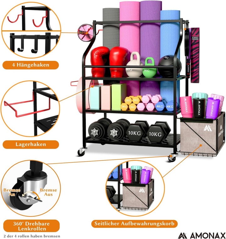 Amonax Hantelständer Fitnessstudio, Kettlebell Rack Kurzhantelständer Yoga Matte Regal, Hantel Ständ