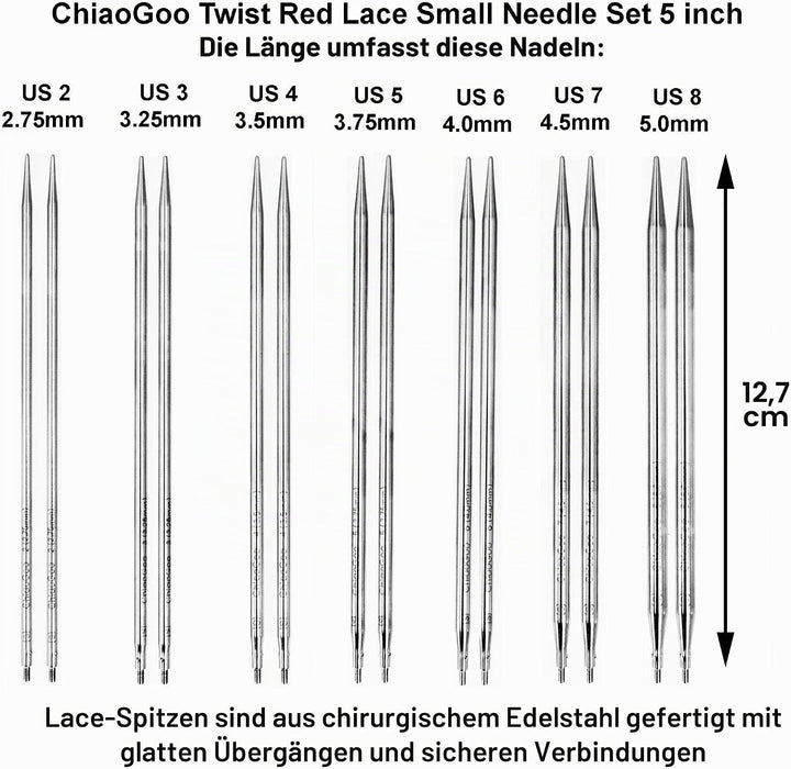 ChiaoGoo Stricknadeln, austauschbare rote Spitze, klein, 12,7 cm, mit 1 Artsiga Craft-Projekttasche