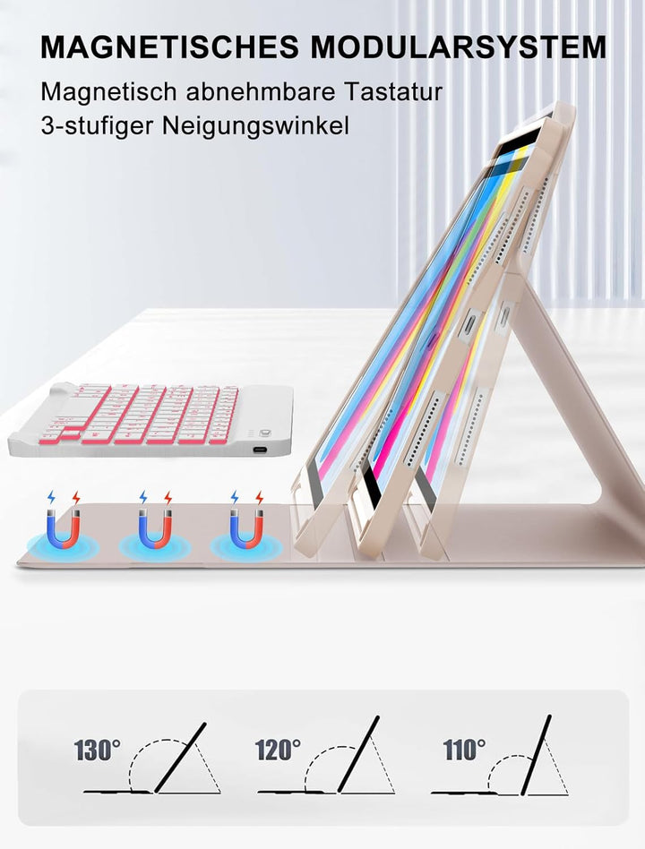 JADEMALL Für iPad 11 Gen Hülle mit 7-Farb-Backlight Deutsch Bluetooth Tastatur für iPad A16 (2025) &
