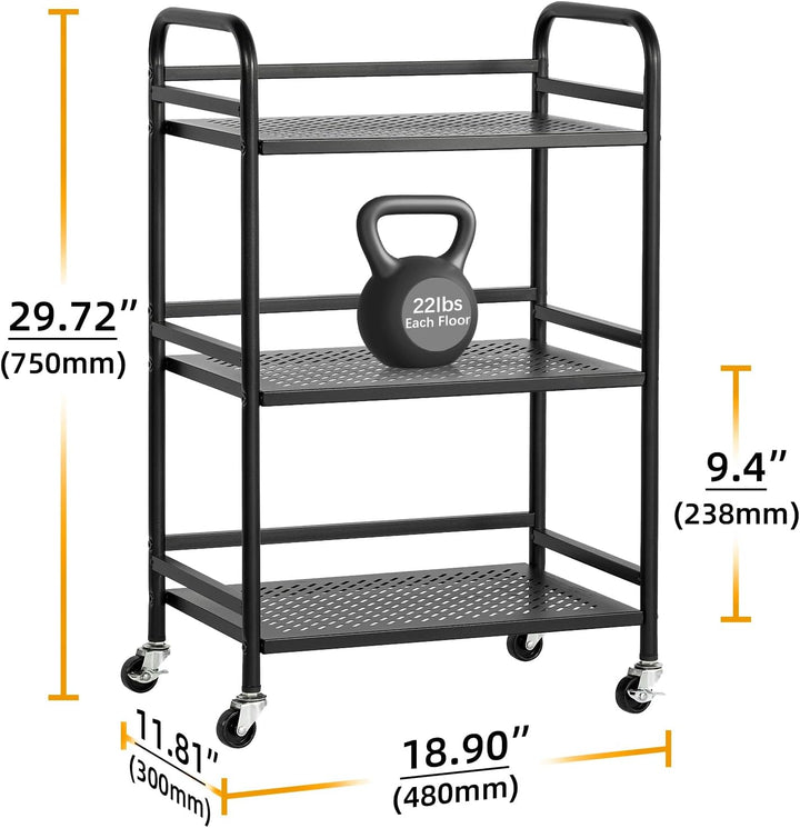 HDANI Rollwagen mit 3 Ebenen,robuster multifunktionaler Metallrahmen,unterstützt 10 kg pro Ebene,Rol
