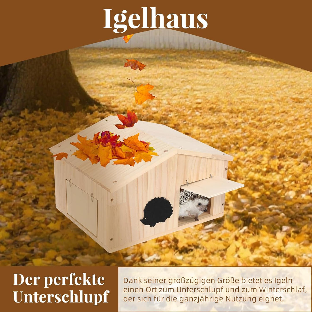 Igelhaus mit Rattenklappe und Labyrintheingang, Igelfutterhaus Winterfest Igelhotel Gross mit Boden