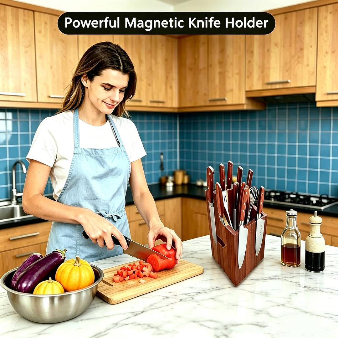 Magnetic Knife Block Without Knife - 360° Rotatable Extra Large Capacity Knife Holder Universal Knif