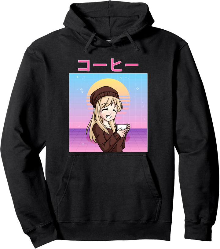 Retro 90er Japanisch Kawaii Anime Mädchen Kaffee Pullover Hoodie