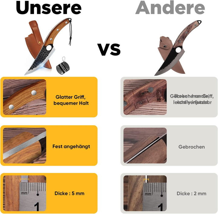 OOKUU Kochmesser Küchenmesser, Fleischerbeil Hackmesser mit Messerschärfer und Lederscheide, Profi A