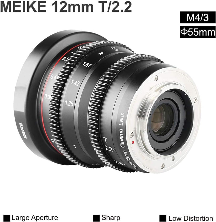 Meike 12mm T2.2 Manual Focus Wide Angle Fixed Prime Cinema Lens for M43 Micro Four Thirds MFT Mount