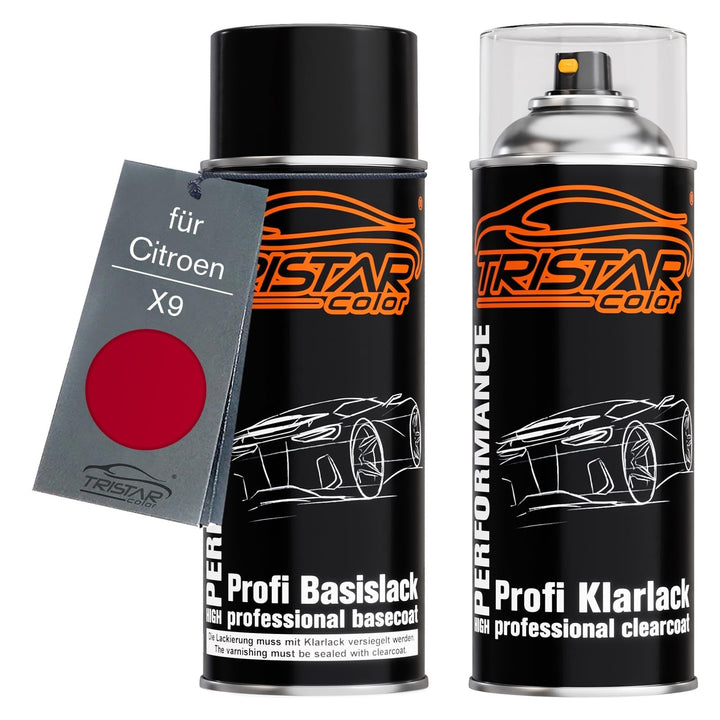 TRISTARcolor Autolack Spraydosen Set für Citroen X9 Rouge Ardent/Ardent Rot Basislack Klarlack Sprüh
