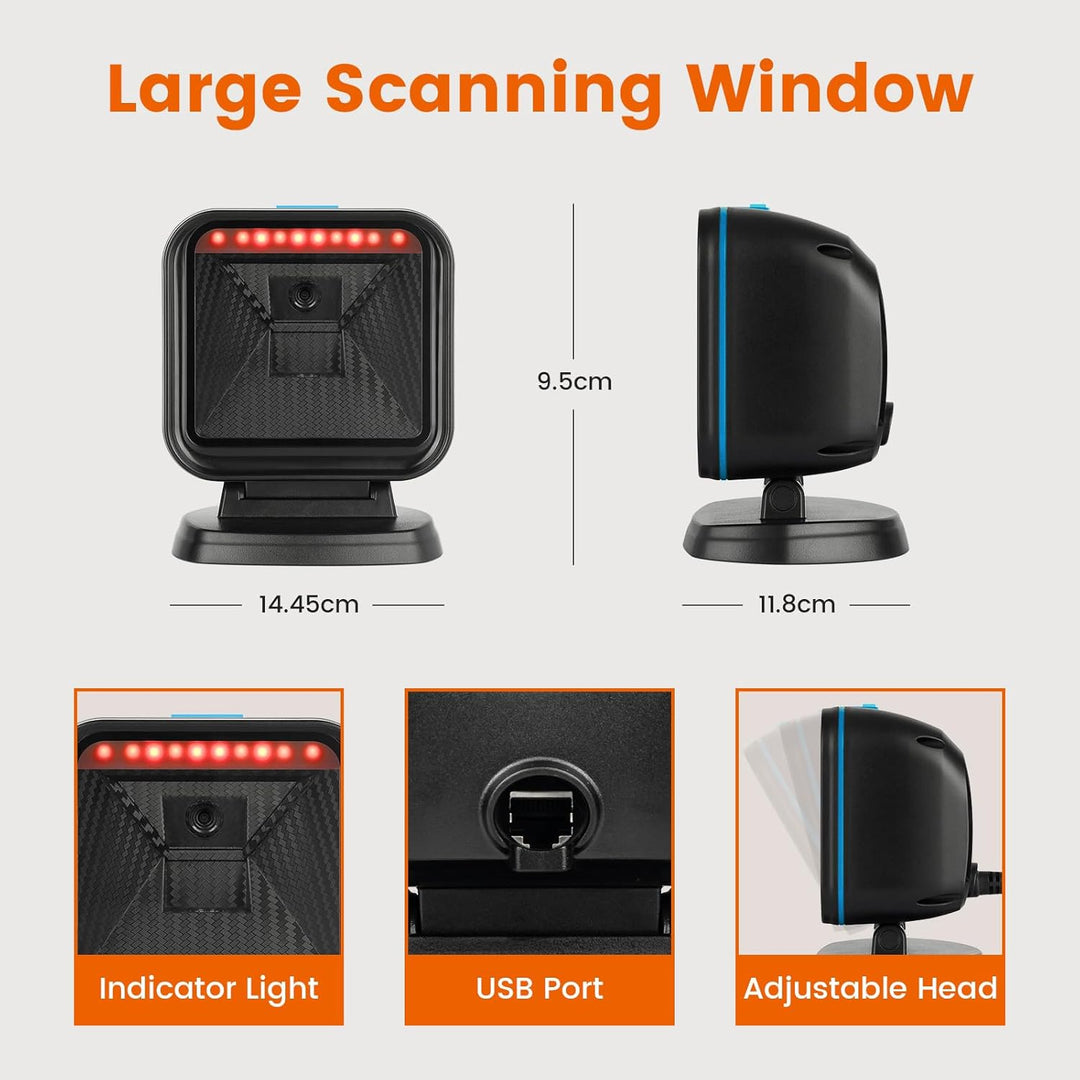 OBZ 1D 2D Desktop Barcode Scanner, QR Code Scanner Omnidirektional Barcode-Scanner USB Wired Handsfr