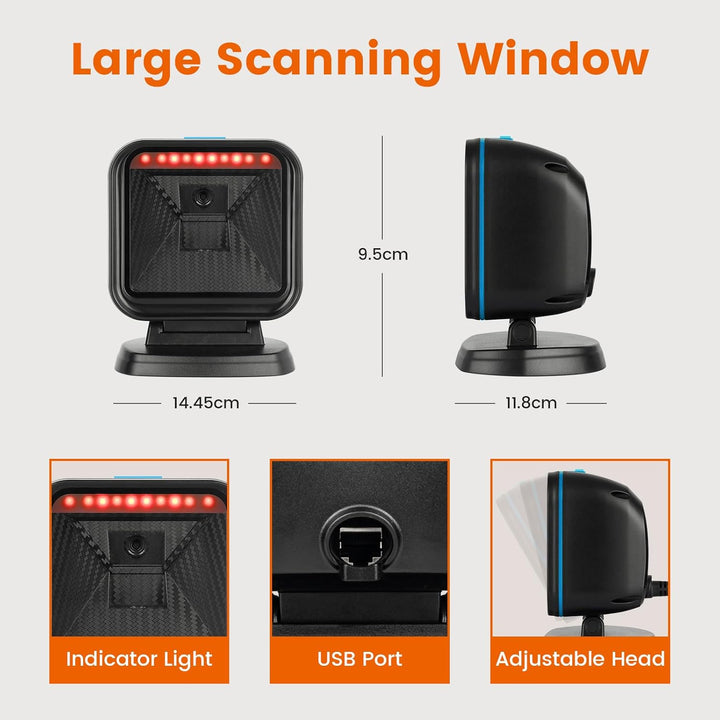 OBZ 1D 2D Desktop Barcode Scanner, QR Code Scanner Omnidirektional Barcode-Scanner USB Wired Handsfr