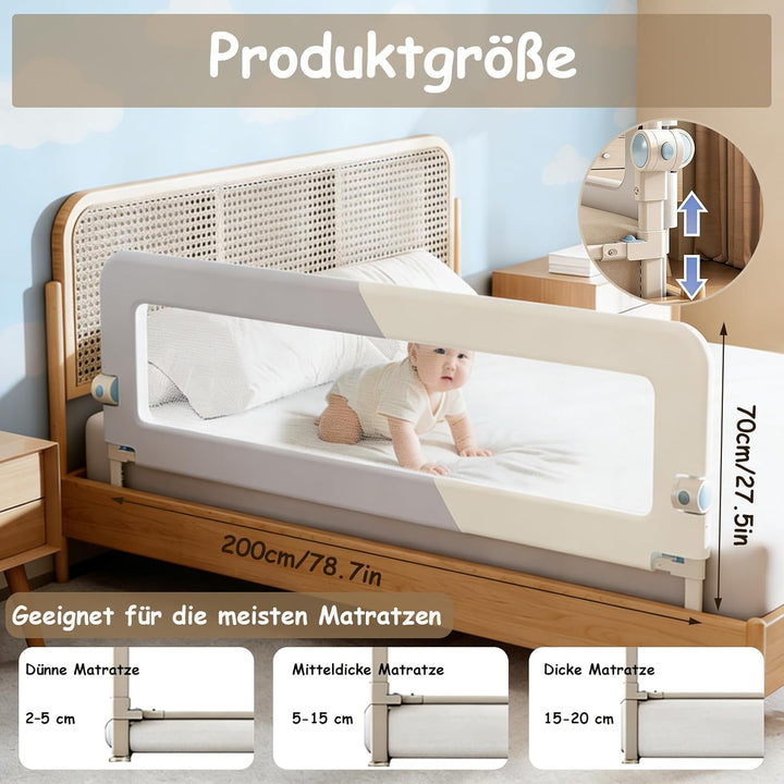 Rausfallschutz Bett, 200 cm klappbares Bettgitter, Bettschutzgitter Rausfallschutz für Kinder & Baby