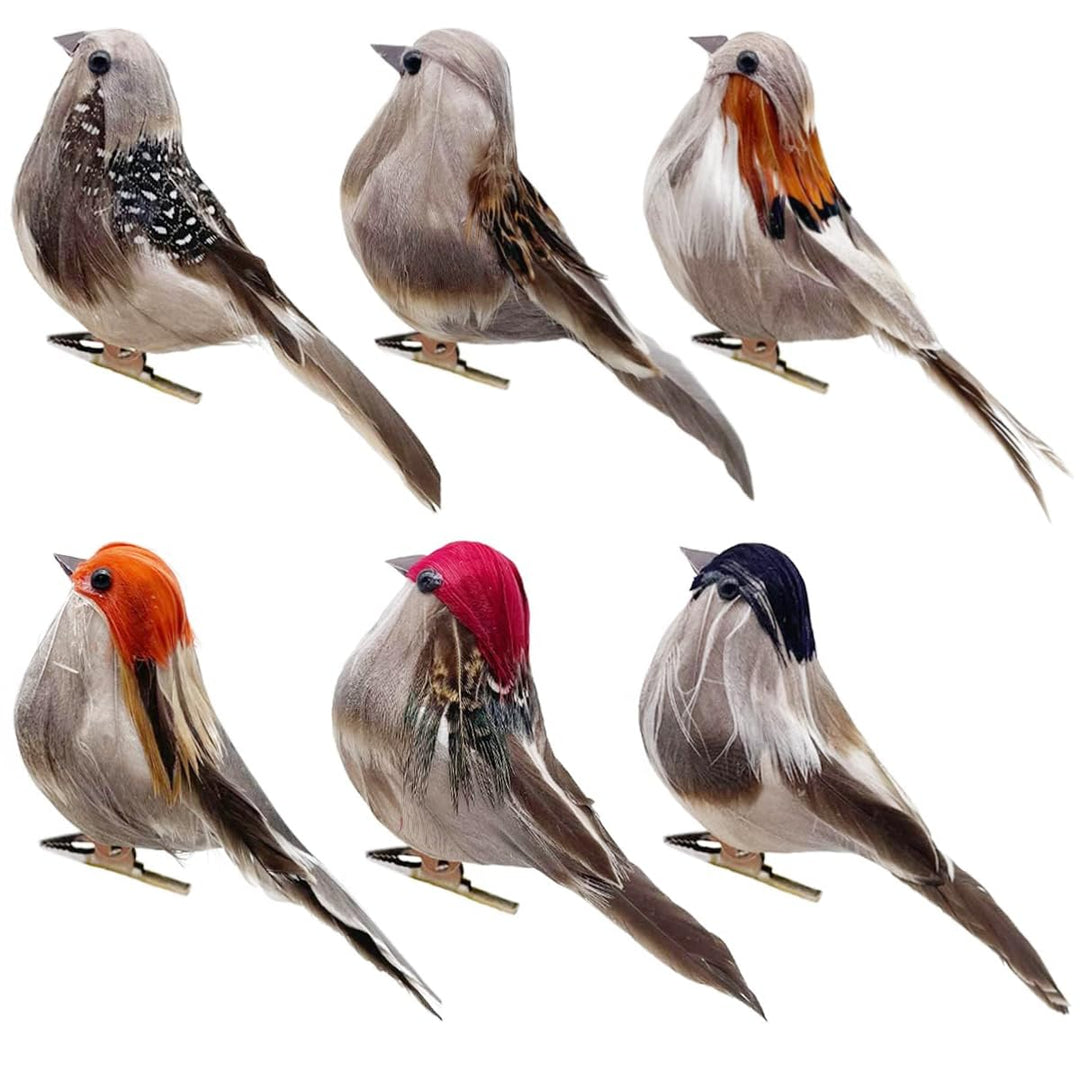 LWINGFLYER 6 Stück Künstliche Vögel Naturgetreu Deko Spatz Weihnachten Deko Vogel mit Clip für Garte
