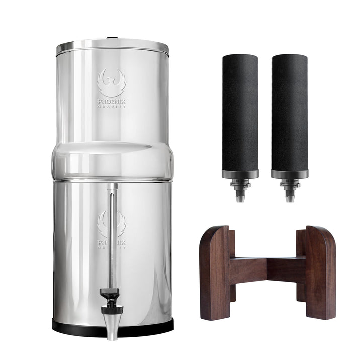 Phoenix Gravity - 8-Liter-Edelstahl-Wasserfilter (NSF/ANSI 42- und 372-zertifiziert) mit 2 Carbon-Fi