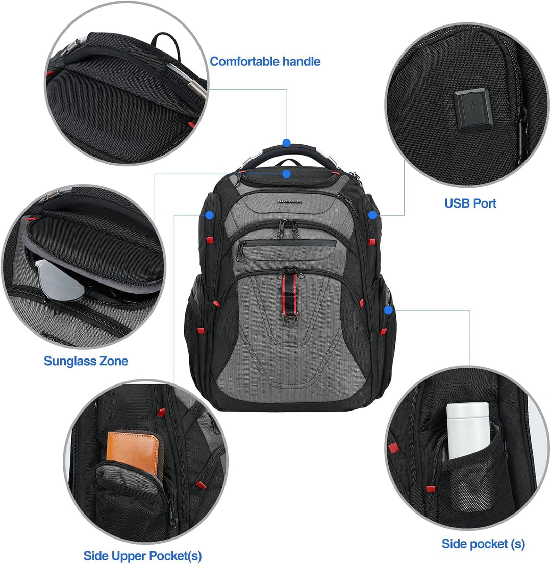 KROSER Laptop Rucksack Herren 17,3 Zoll Business Reiserucksack Handgepäck Wasserdicht mit Hartgeschä