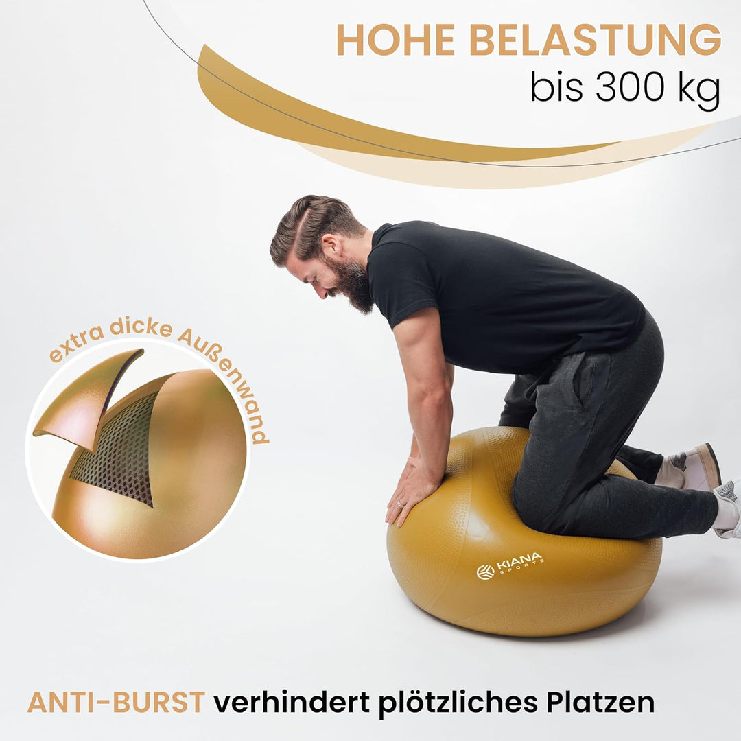 Gymnastikball & Sitzball - 4 Grössen - Deutsche Entwicklung - Rutschfester Yoga Ball mit Noppen - Ex