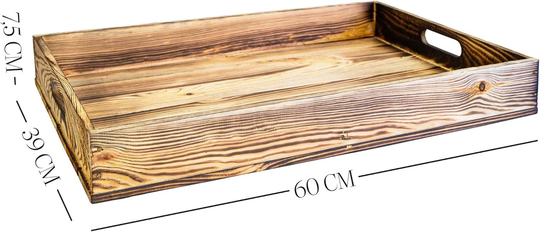 Serviertablett aus Holz 60x40x8cm Holztablett Frühstückstablett Dekotablett Tragetablett Präsentiert