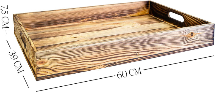 Serviertablett aus Holz 60x40x8cm Holztablett Frühstückstablett Dekotablett Tragetablett Präsentiert