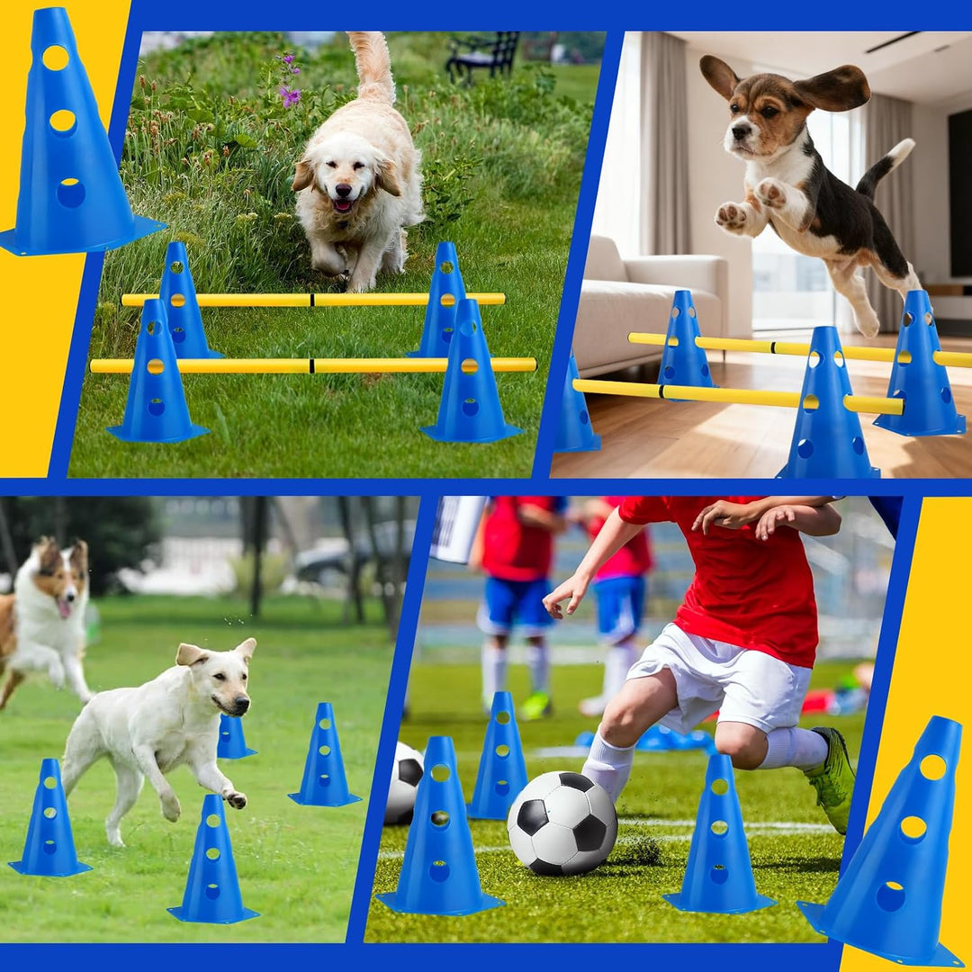 Steckhürden Set für Hunde, Agility Hürden für Hunde und Pferde, Agility Set mit 8 Kegel 23cm Höhe +