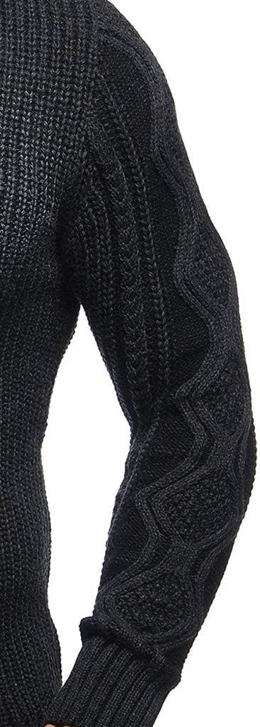 Leif Nelson Herren Strick-Pullover Schalkragen Slim Fit Winter Sommer Moderner Männer schwarzer Pull