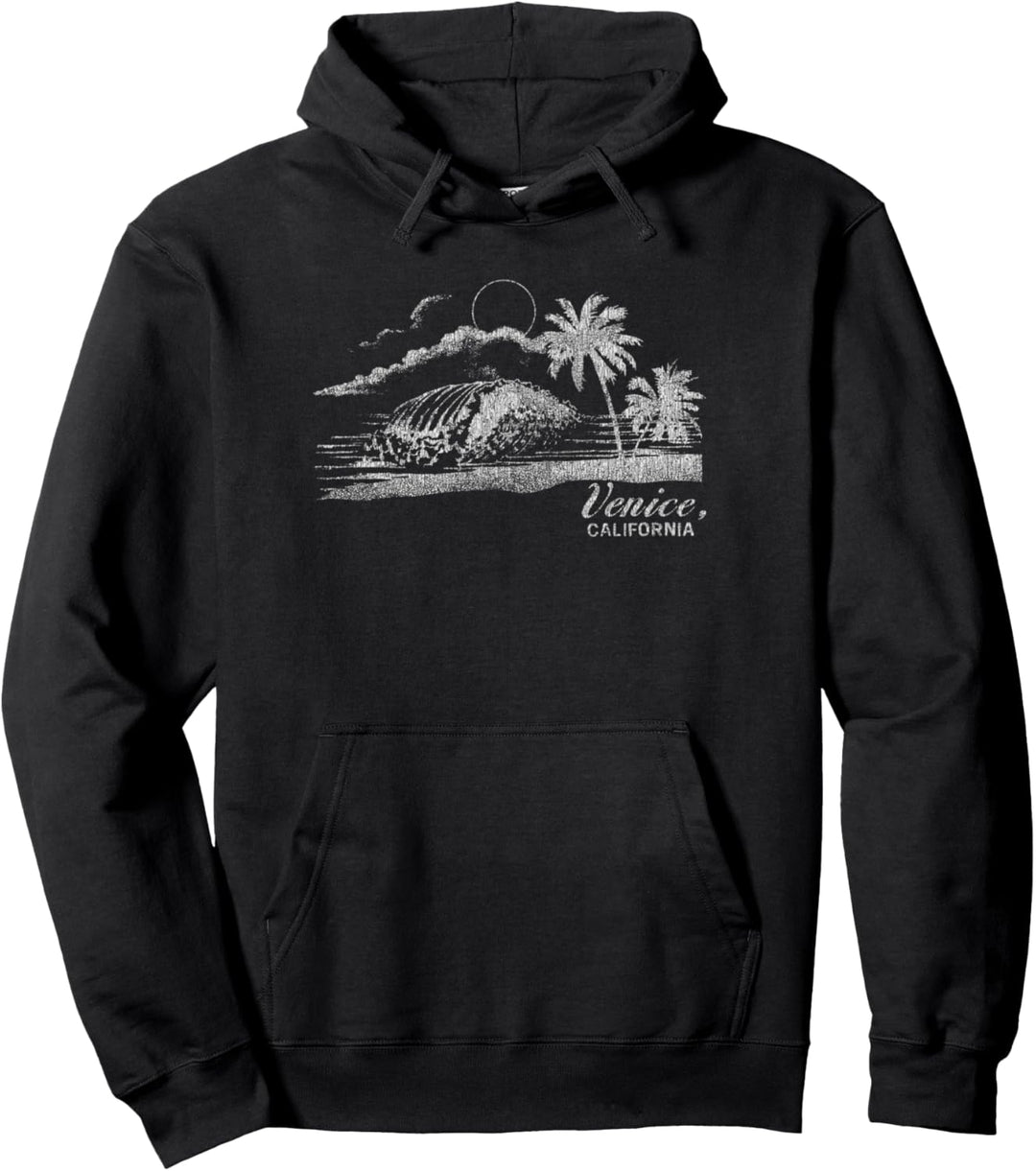 Trendy Venice Beach Night Beach Scene Faded Pullover Hoodie