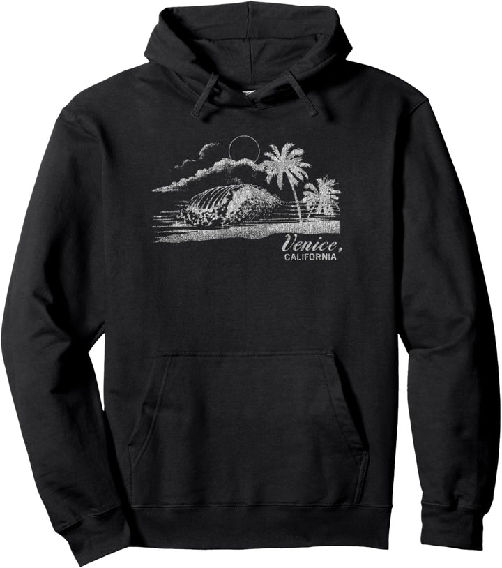 Trendy Venice Beach Night Beach Scene Faded Pullover Hoodie