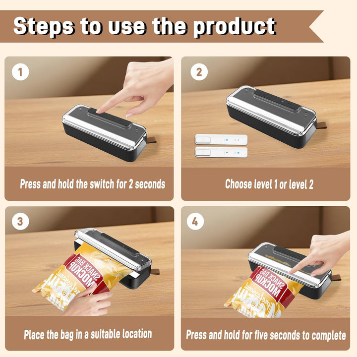 Mini Folienschweissgerät, Bag Sealer 2-in-1 mit Cutter, Magnetfuss & 2-Stufen Siegelung - Wiederaufl
