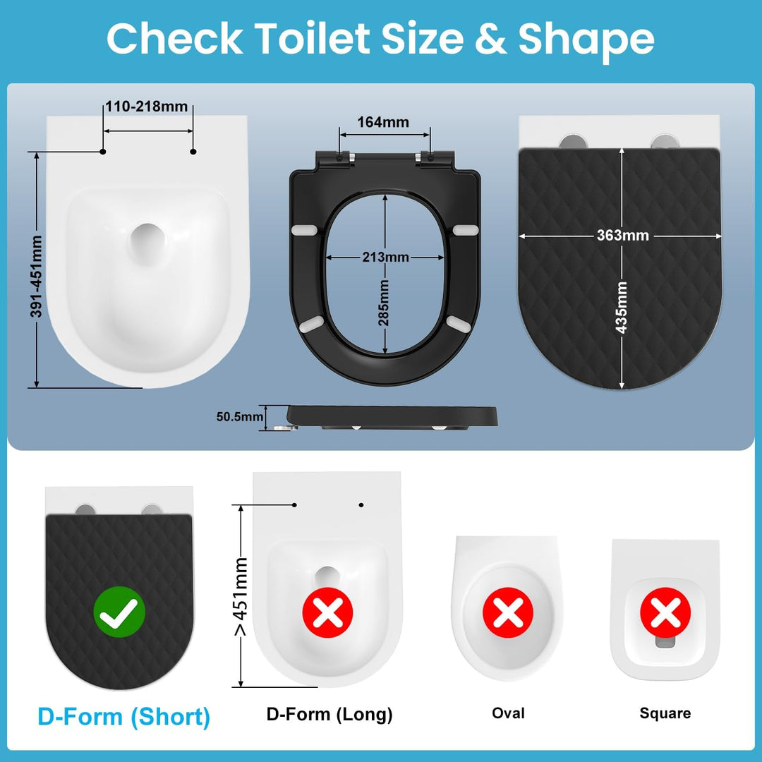 YEAUPE PRO Toilettendeckel mit Absenkautomatik D Form [KURZ] - 43,5×36,2 cm | WC Sitz mit Schnellver