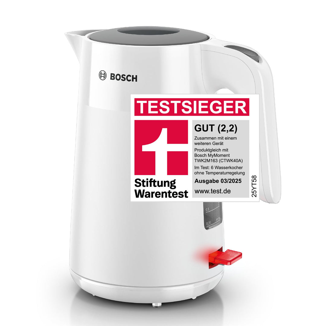 Bosch kabelloser Wasserkocher MyMoment TWK2M161, Abschaltautomatik, Überhitzungsschutz, Tassenanzeig